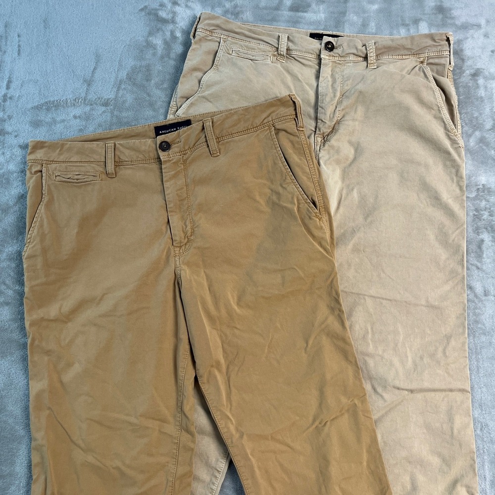 Lot 2 American Eagle Next Level Flex Original Straight Chino Pants Khaki 34x34*